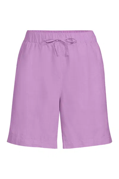 Lands' End Women's Linen High Rise Pull On 7" Shorts In Purple