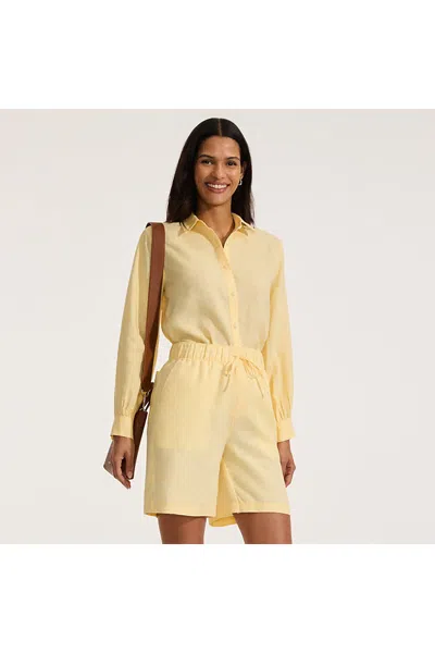 Lands' End Women's Linen High Rise Pull On 7" Shorts In Yellow