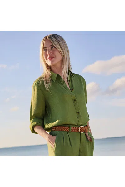 Lands' End Women's Linen Long Sleeve Feminine Shirt In Green
