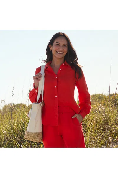 Lands' End Linen Long Sleeve Feminine Shirt In Red