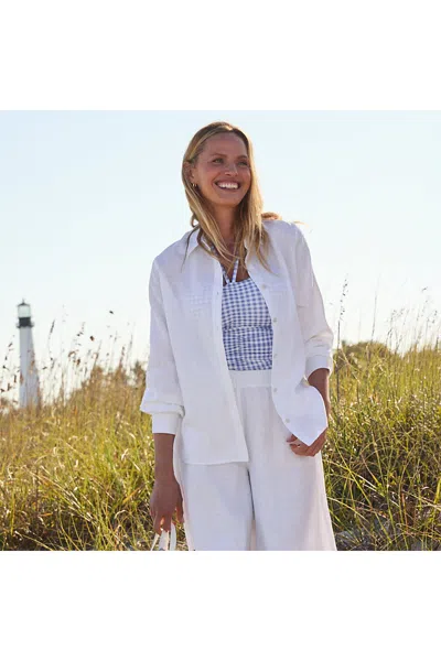 Lands' End Women's Linen Long Sleeve Feminine Shirt In White