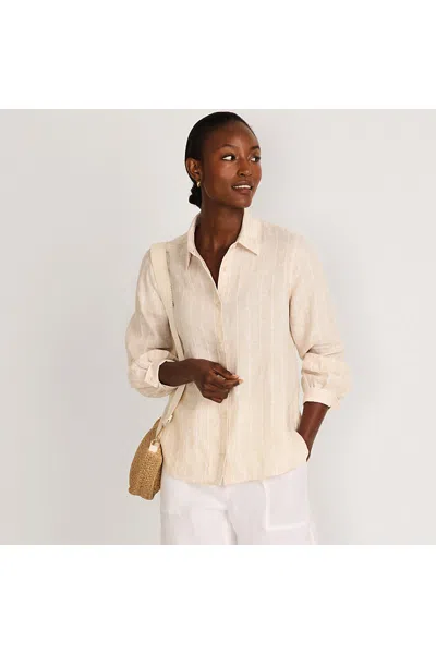 Lands' End Women's Linen Long Sleeve Feminine Shirt In Neutral