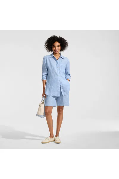 Lands' End Women's Linen Oversized Button Front Shirt In Blue