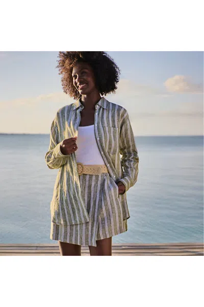 Lands' End Women's Linen Oversized Button Front Shirt In Brown