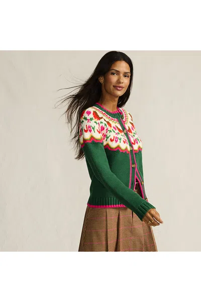 Lands' End Women's Lofty Fair Isle Cardigan Sweater In Green