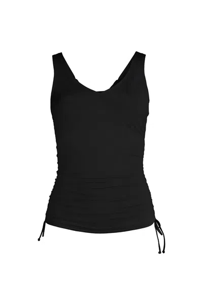 Lands' End Women's Long Chlorine Resistant Underwire Tankini Swimsuit Top In Black