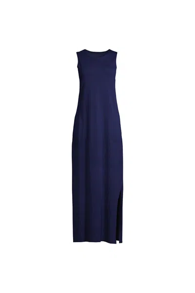 Lands' End Women's Long Cotton Jersey Sleeveless Swim Cover-up Maxi Dress In Black