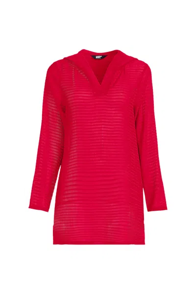 Lands' End Women's Long Rayon Rib Hooded Mini Cover-up Dress In Pink