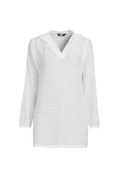 Lands' End Women's Long Rayon Rib Hooded Mini Cover-up Dress In White