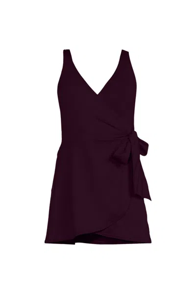 Lands' End Women's Long Side Tie Mini Swim Dress Swimsuit In Purple
