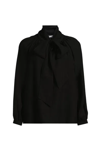Lands' End Women's Long Sleeve Bow Blouse In Black