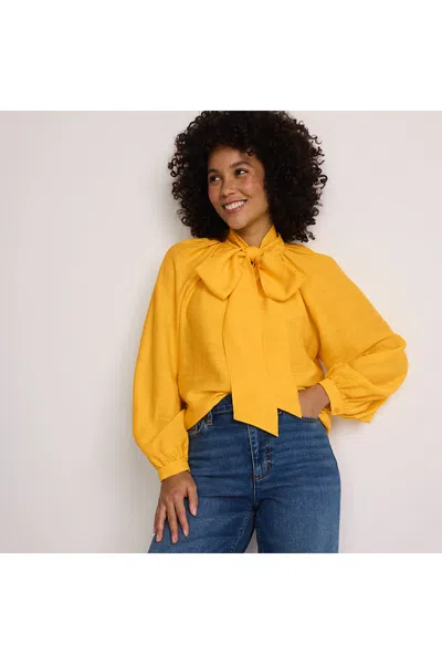 Lands' End Women's Long Sleeve Bow Blouse In Yellow