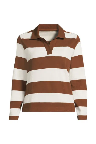 Lands' End Women's Long Sleeve Boxy Mariner Johnny Collar Polo In Multi