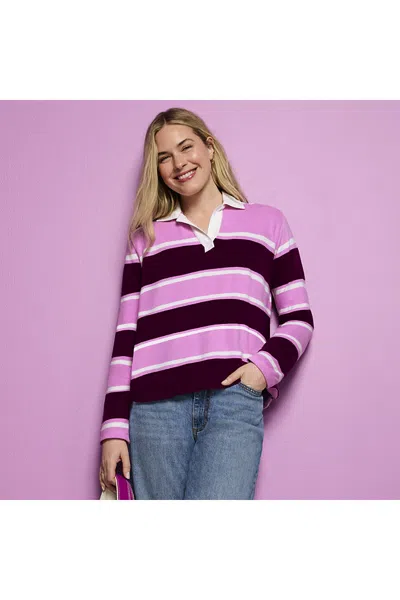 Lands' End Women's Long Sleeve Boxy Mariner Johnny Collar Polo In Pink