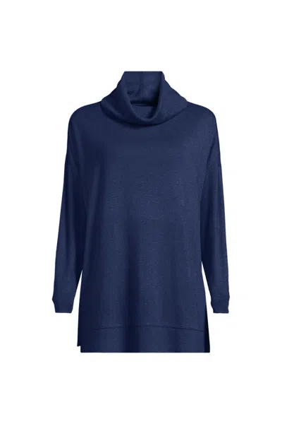 Lands' End Women's Long Sleeve Cozy Knit Cowl Neck Tunic In Blue