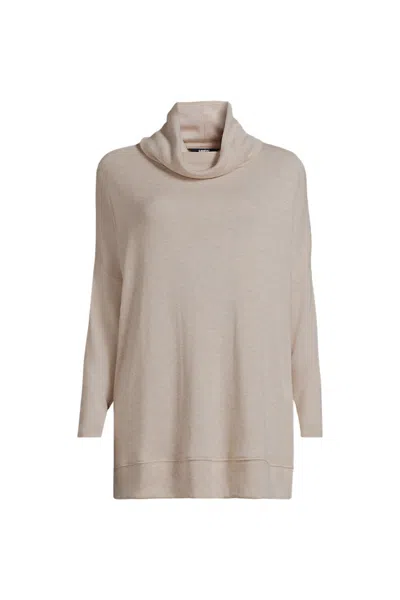 Lands' End Women's Long Sleeve Cozy Knit Cowl Neck Tunic In Brown