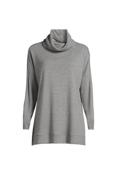 Lands' End Women's Long Sleeve Cozy Knit Cowl Neck Tunic In Gray
