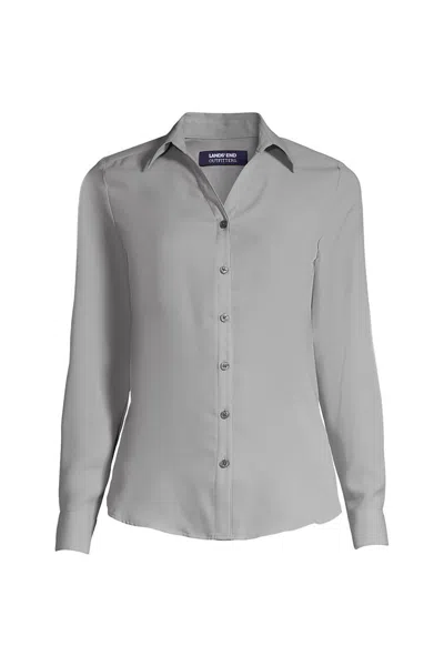 Lands' End Women's Long Sleeve Crepe Blouse In Blue