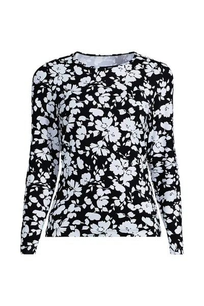 Lands' End Women's Long Sleeve Crewneck Garden Tee - Sunshade Upf 50 Quick Dry In Black