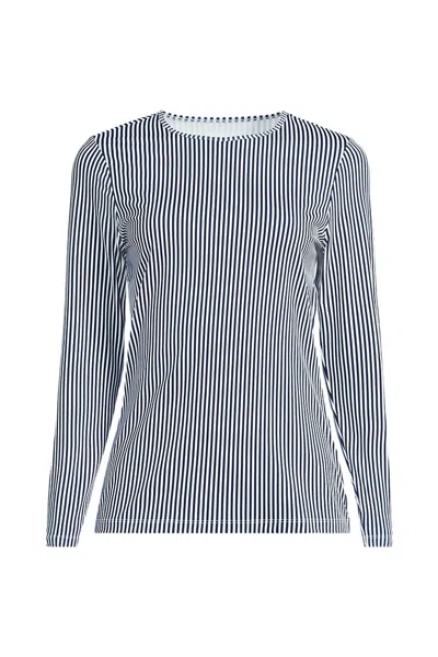 Lands' End Women's Long Sleeve Crewneck Garden Tee - Sunshade Upf 50 Quick Dry In Blue