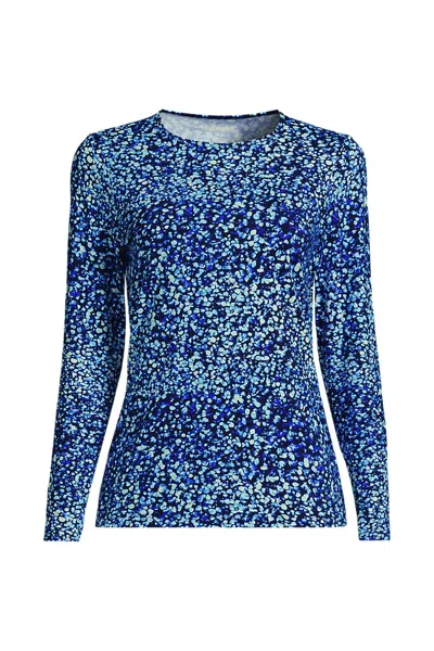 Lands' End Women's Long Sleeve Crewneck Garden Tee - Sunshade Upf 50 Quick Dry In Blue