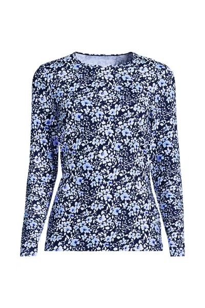 Lands' End Women's Long Sleeve Crewneck Garden Tee - Sunshade Upf 50 Quick Dry In Blue