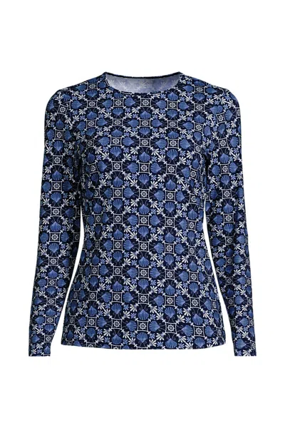 Lands' End Women's Long Sleeve Crewneck Garden Tee - Sunshade Upf 50 Quick Dry In Blue