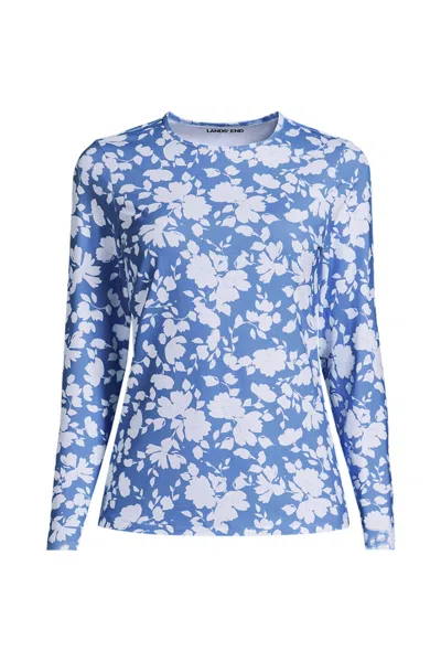 Lands' End Women's Long Sleeve Crewneck Garden Tee - Sunshade Upf 50 Quick Dry In Blue