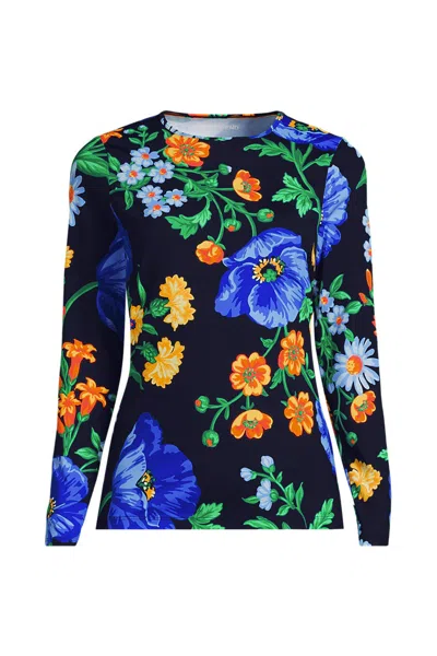 Lands' End Women's Long Sleeve Crewneck Garden Tee - Sunshade Upf 50 Quick Dry In Multi