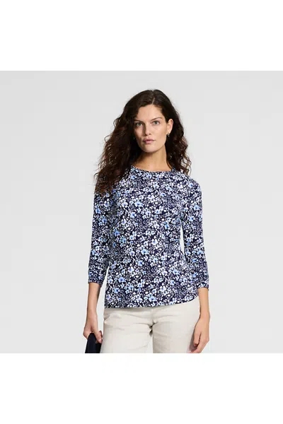 Lands' End Women's Long Sleeve Crewneck Garden Tee - Sunshade Upf 50 Quick Dry In Blue