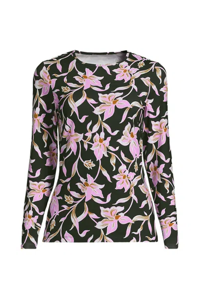 Lands' End Women's Long Sleeve Crewneck Garden Tee - Sunshade Upf 50 Quick Dry In Multi