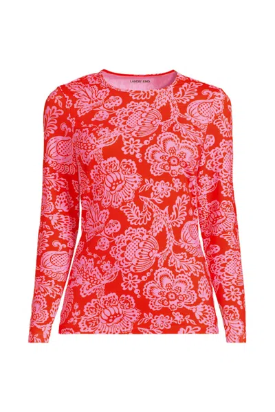 Lands' End Women's Long Sleeve Crewneck Garden Tee - Sunshade Upf 50 Quick Dry In Orange