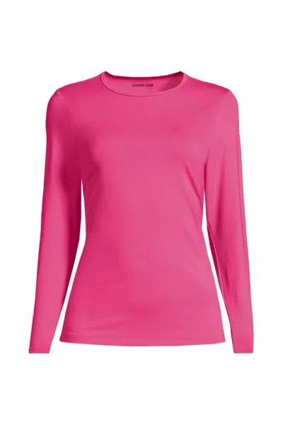 Lands' End Women's Long Sleeve Crewneck Garden Tee - Sunshade Upf 50 Quick Dry In Pink