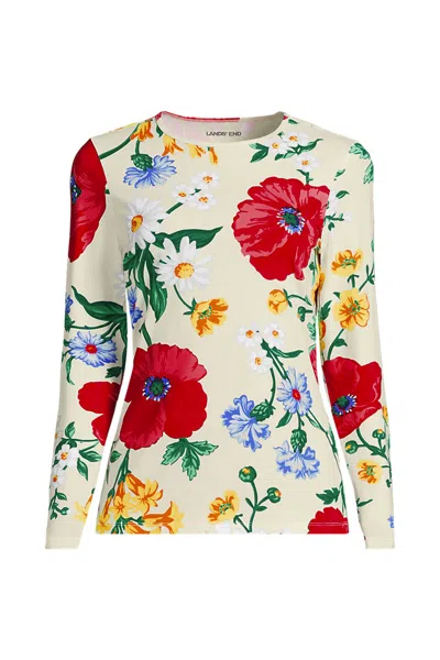 Lands' End Women's Long Sleeve Crewneck Garden Tee - Sunshade Upf 50 Quick Dry In Multi