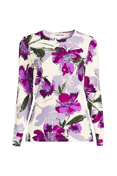 Lands' End Women's Long Sleeve Crewneck Garden Tee - Sunshade Upf 50 Quick Dry In Multi