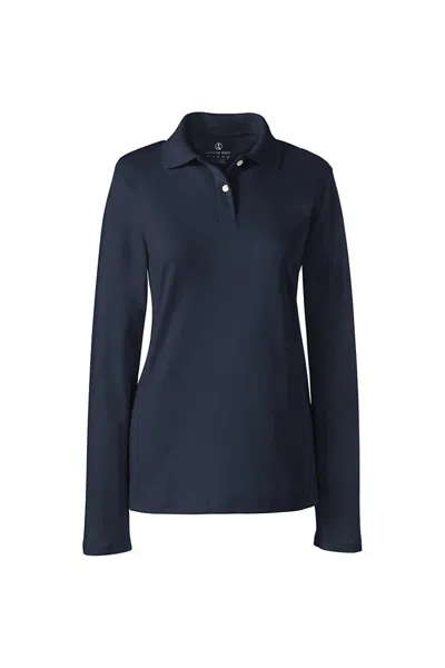 Lands' End Women's Long Sleeve Feminine Fit Interlock Polo Shirt In Blue