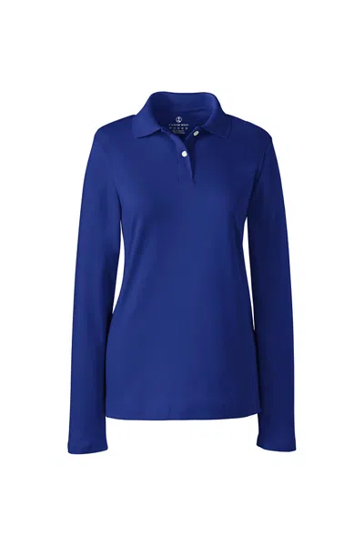 Lands' End Women's Long Sleeve Feminine Fit Interlock Polo Shirt In Blue