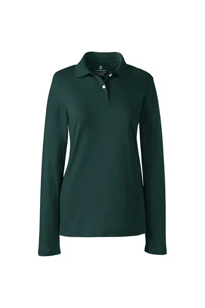 Lands' End Women's Long Sleeve Feminine Fit Interlock Polo Shirt In Green