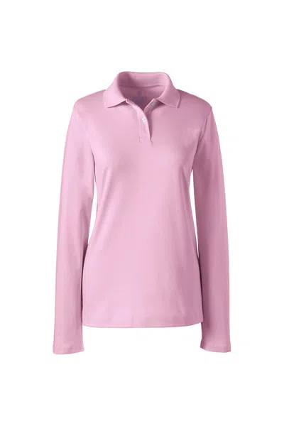 Lands' End Women's Long Sleeve Feminine Fit Interlock Polo Shirt In Pink