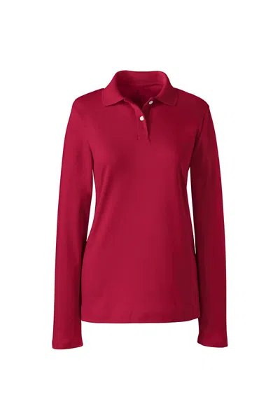 Lands' End Women's Long Sleeve Feminine Fit Interlock Polo Shirt In Red