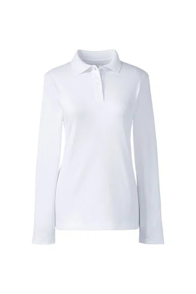 Lands' End Women's Long Sleeve Feminine Fit Interlock Polo Shirt In White