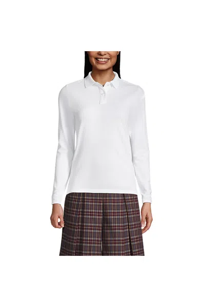 Lands' End Women's Long Sleeve Feminine Fit Mesh Polo Shirt In White