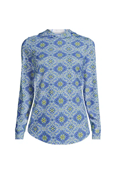 Lands' End Women's Long Sleeve Hooded Garden Tee - Sunshade Upf 50 Quick Dry In Blue