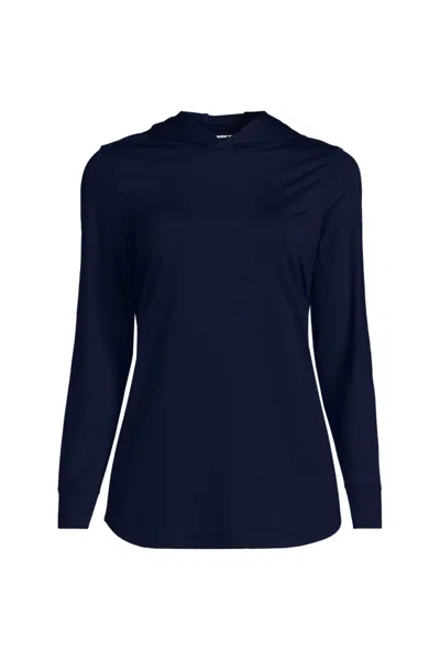 Lands' End Women's Long Sleeve Hooded Garden Tee - Sunshade Upf 50 Quick Dry In Blue