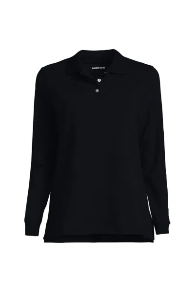 Lands' End Women's Long Sleeve Interlock Polo Shirt In Black