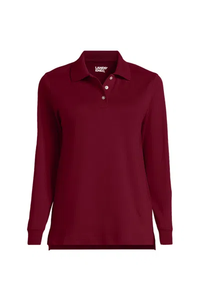 Lands' End Women's Long Sleeve Interlock Polo Shirt In Red