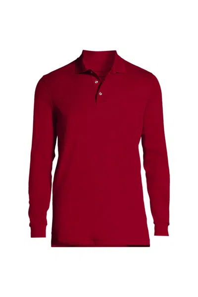 Lands' End Women's Long Sleeve Interlock Polo Shirt In Red