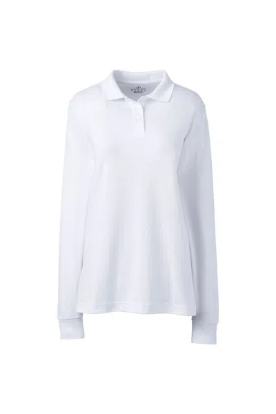 Lands' End Women's Long Sleeve Interlock Polo Shirt In White