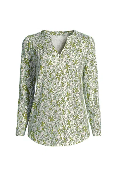 Lands' End Women's Long Sleeve Lightweight Jersey Notch Neck Tunic Top In Green