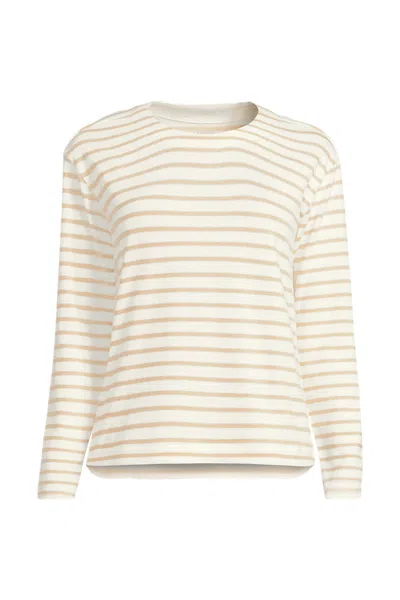 Lands' End Women's Long Sleeve Mariner Jersey Crewneck Tee In White